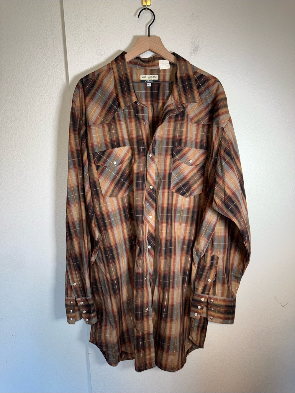 VINTAGE ROPER Men's Western Plaid Lightweight Shirt with Pearl Snaps 4X